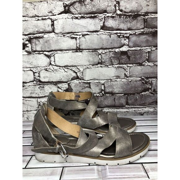 Sofft Maribel Pewter Leather Buckle Strappy Wedge Sandals Women’s Sz 10M US/42EU - Picture 16 of 16